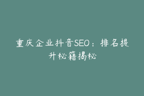 重庆企业抖音SEO：排名提升秘籍揭秘
