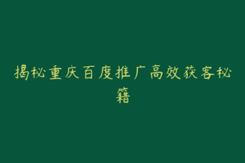 揭秘重庆百度推广高效获客秘籍