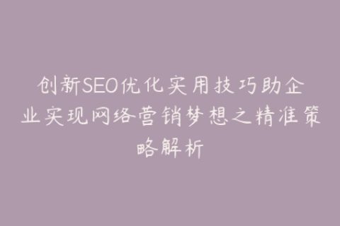 创新SEO优化实用技巧助企业实现网络营销梦想之精准策略解析