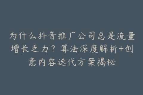 为什么抖音推广公司总是流量增长乏力？算法深度解析+创意内容迭代方案揭秘