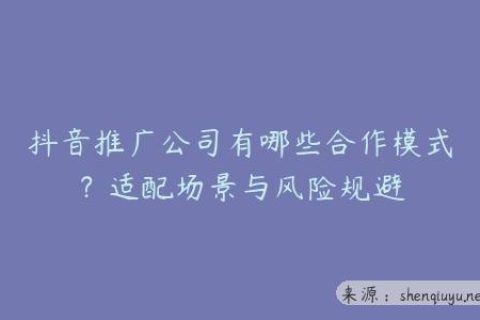 抖音推广公司有哪些合作模式？适配场景与风险规避