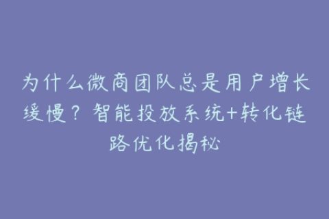 为什么微商团队总是用户增长缓慢？智能投放系统+转化链路优化揭秘