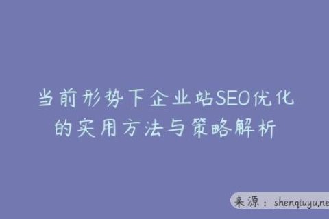 当前形势下企业站SEO优化的实用方法与策略解析