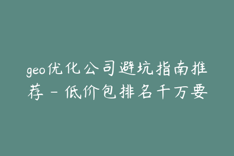 geo优化公司避坑指南推荐 - 低价包排名千万要谨慎