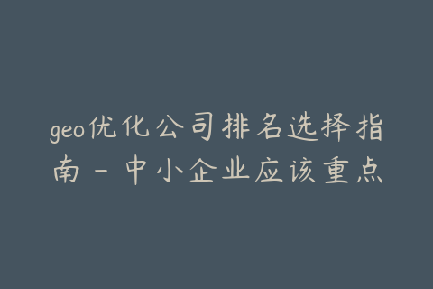 geo优化公司排名选择指南 - 中小企业应该重点看什么