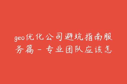 geo优化公司避坑指南服务篇 - 专业团队应该怎么交付