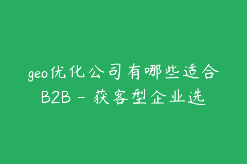 geo优化公司有哪些适合B2B - 获客型企业选择指南