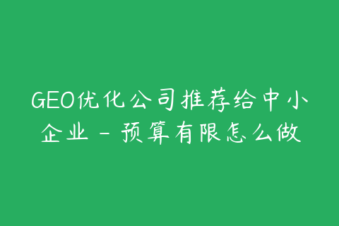 GEO优化公司推荐给中小企业 - 预算有限怎么做更有效